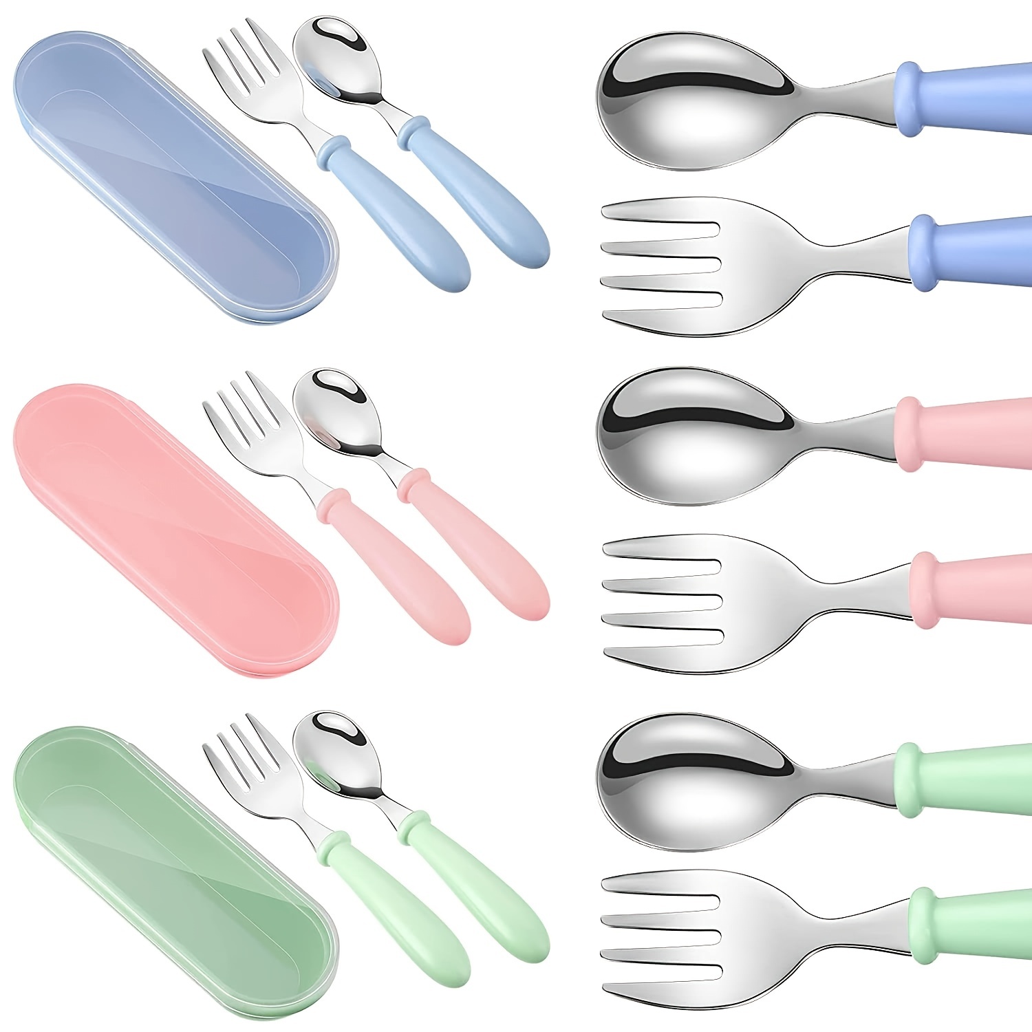 Toddler Cutlery Stainless Steel Baby Fork And Spoon Kids Cutlery Set With  Round Handle For Lunch Box, Safe Fork, Kids Spoon - Temu