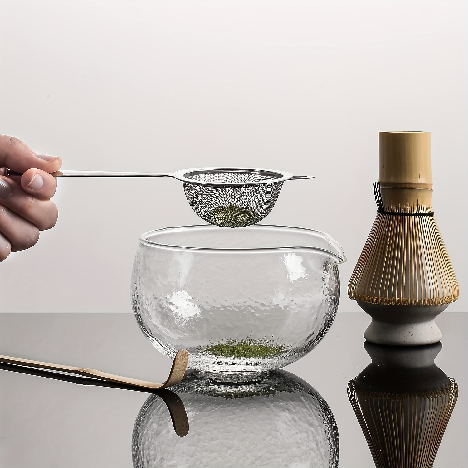 Glass Matcha Bowl with Pouring Spout