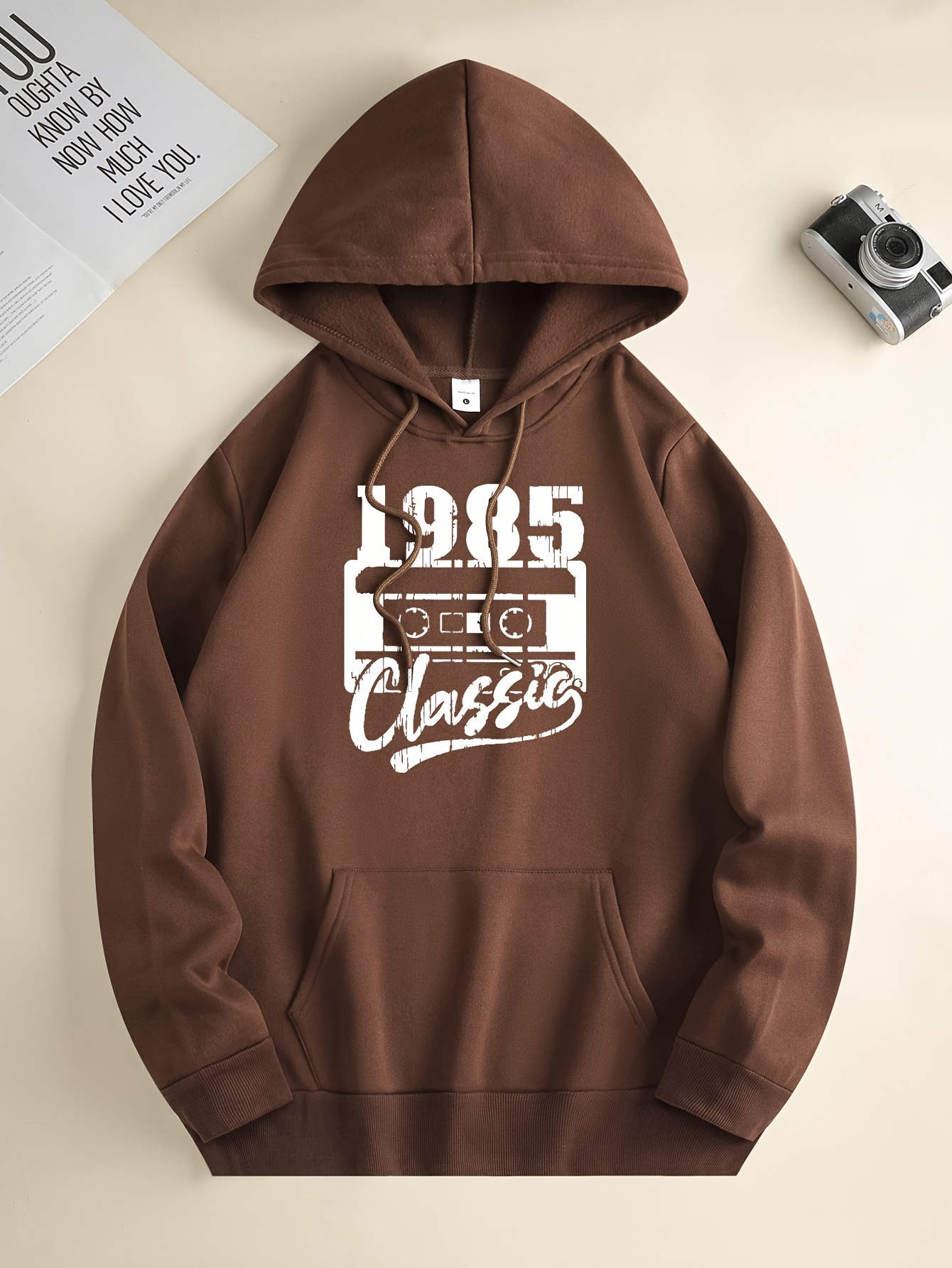 1985 Print Kangaroo Pocket Hoodie Casual Long Sleeve - Temu