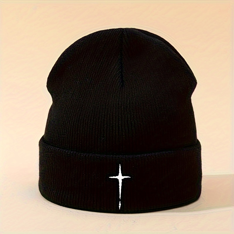 Gothic Cross Jacquard Beanie Vintage Black Unisex Warm Knit Hat Elastic  Knitted Skull Cap Coldproof Ski Hats For Autumn & Winter