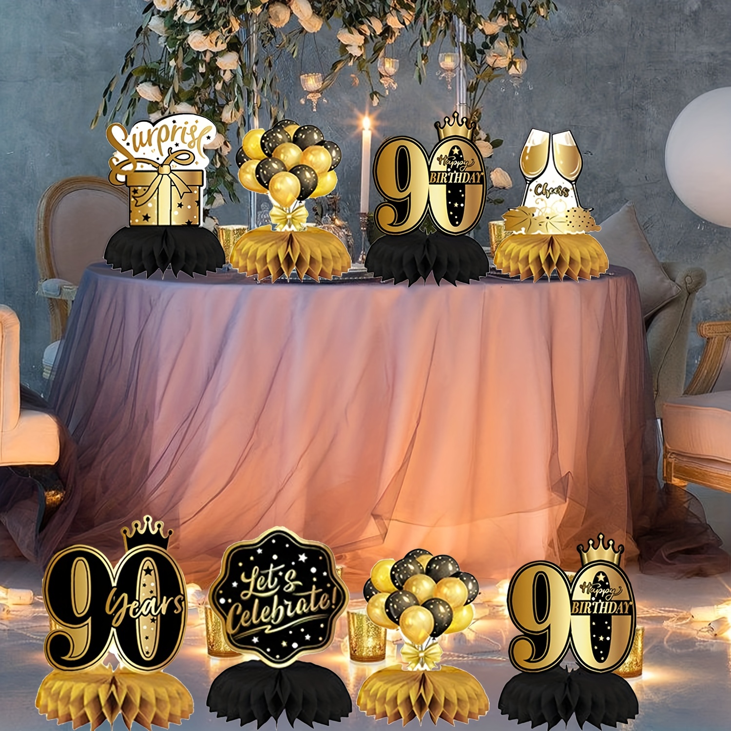 9 Pieces Black Gold Birthday Decorations Birthday Centerpieces for Tables  Dec