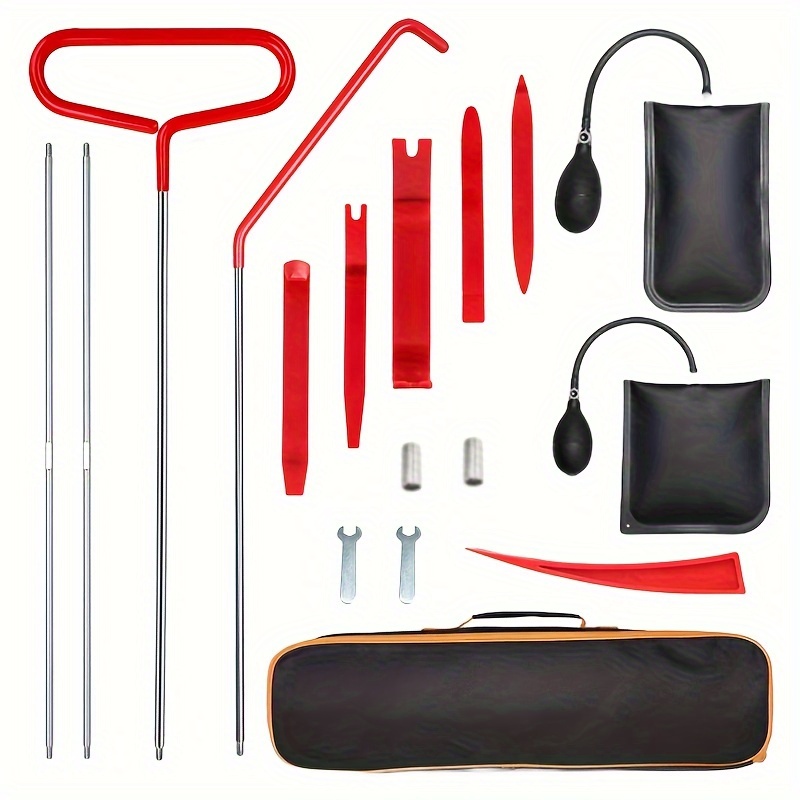 1set 17pcs Car Tool Kit: Roadside Emergency Kit With Long Reach Grabber,  Air Wedge Bag Pump, Non-Marring Wedge & Carrying Bag - Automotive Kit