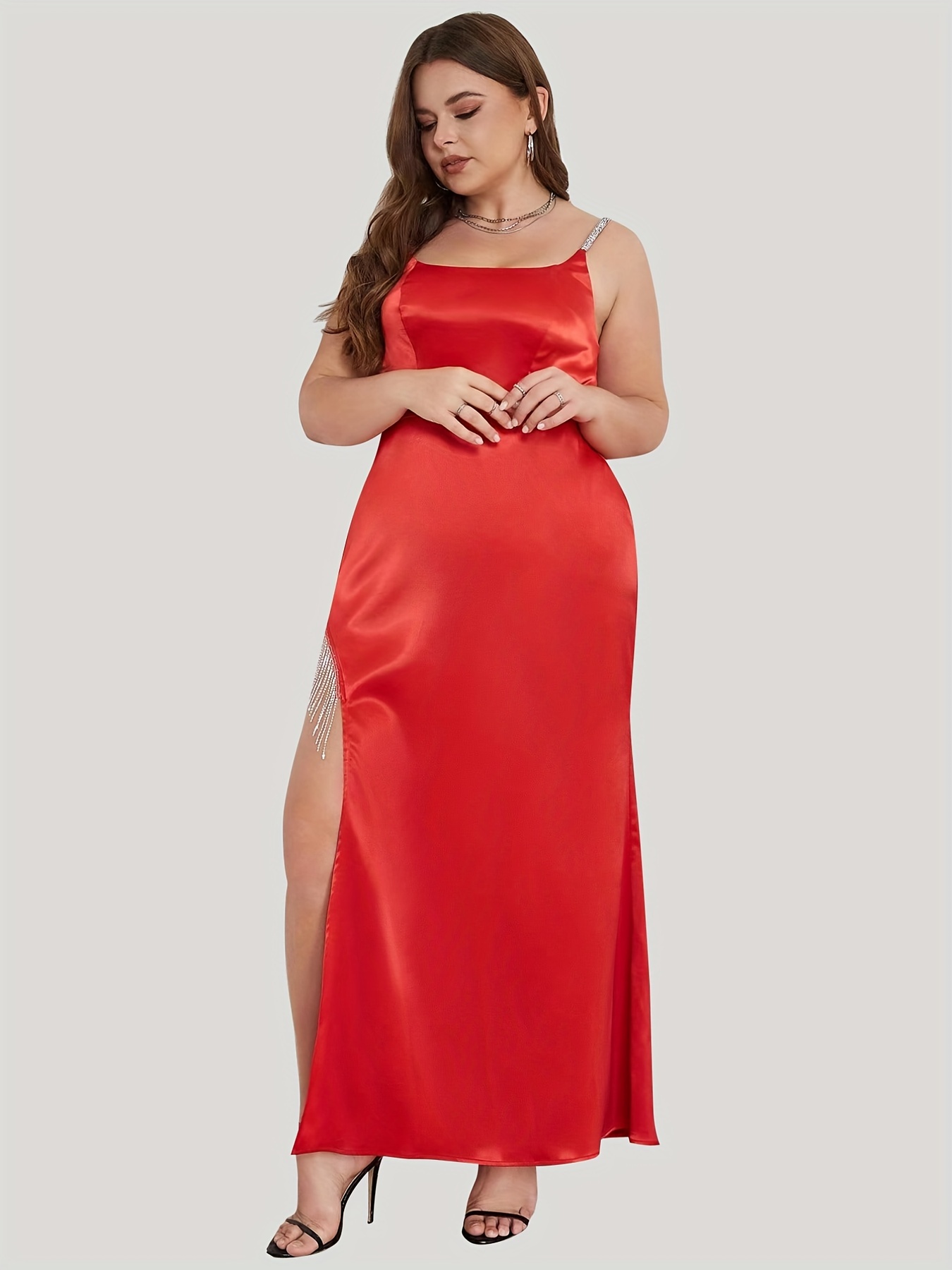 VanglI Lulah Drape Maxi Dress with Built-in Bra，Women Solid Color Plus Size  Spaghetti Strap Sexy Wrap Backless Party Cami Dress Prom Dress (Color :  Rose Red, Size : XX-Small) : : Clothing