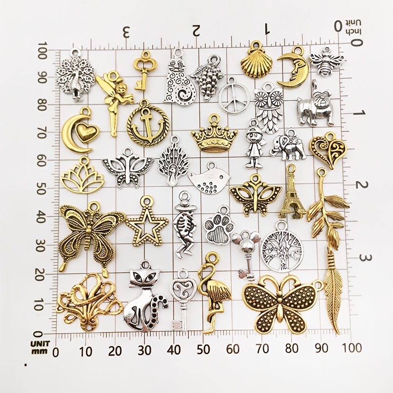 Random Design Alloy Metal Pendants Silver Gold Mixed Charms - Temu