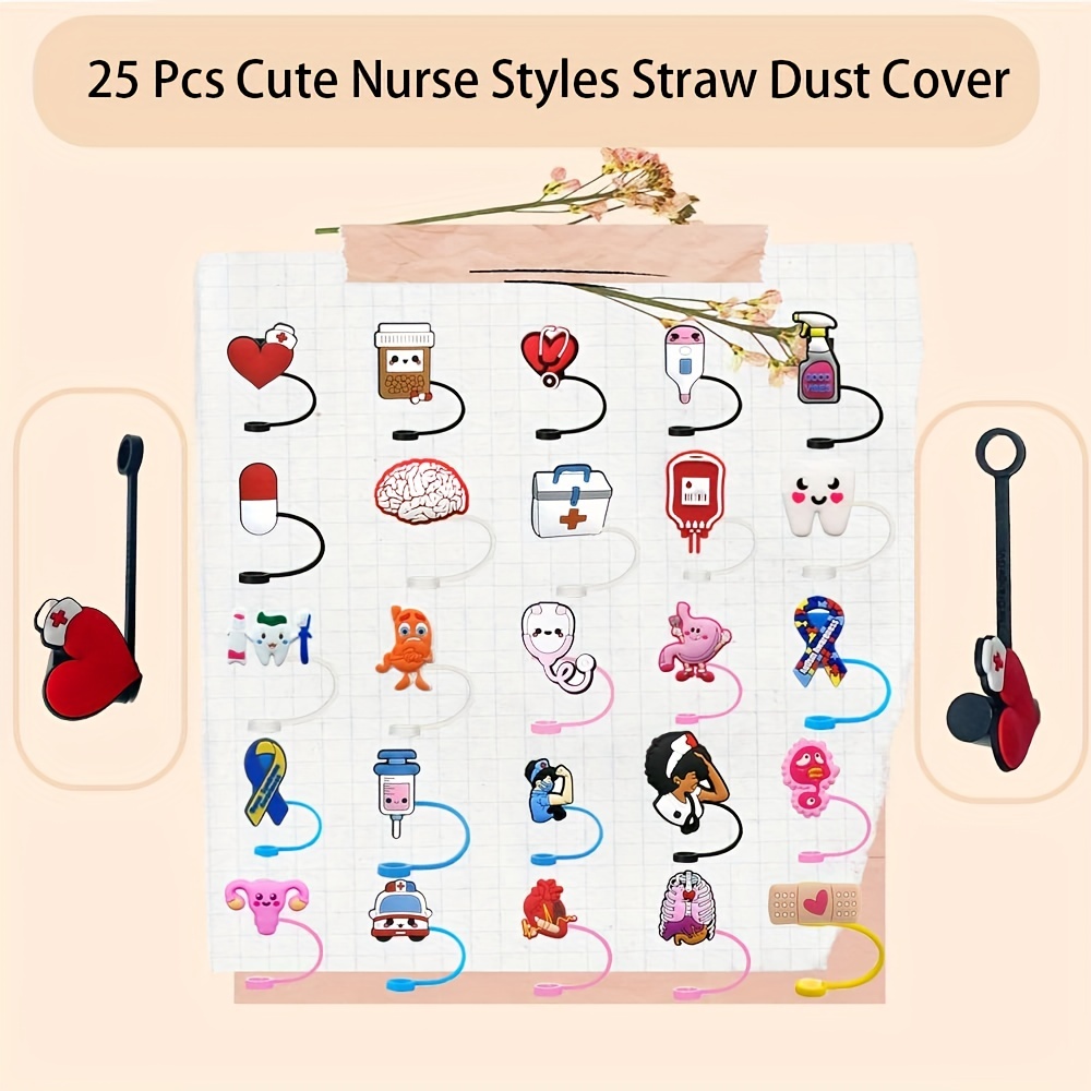 Nurse Series Reusable Silicone Straw Covers - Dust-proof And Splash-proof  Toppers For Tumblers Straws - Temu