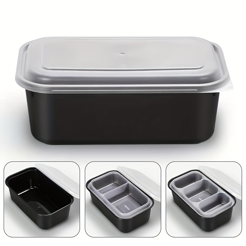 3 Compartment 33 oz. Rectangular Black Containers and Lids, Case