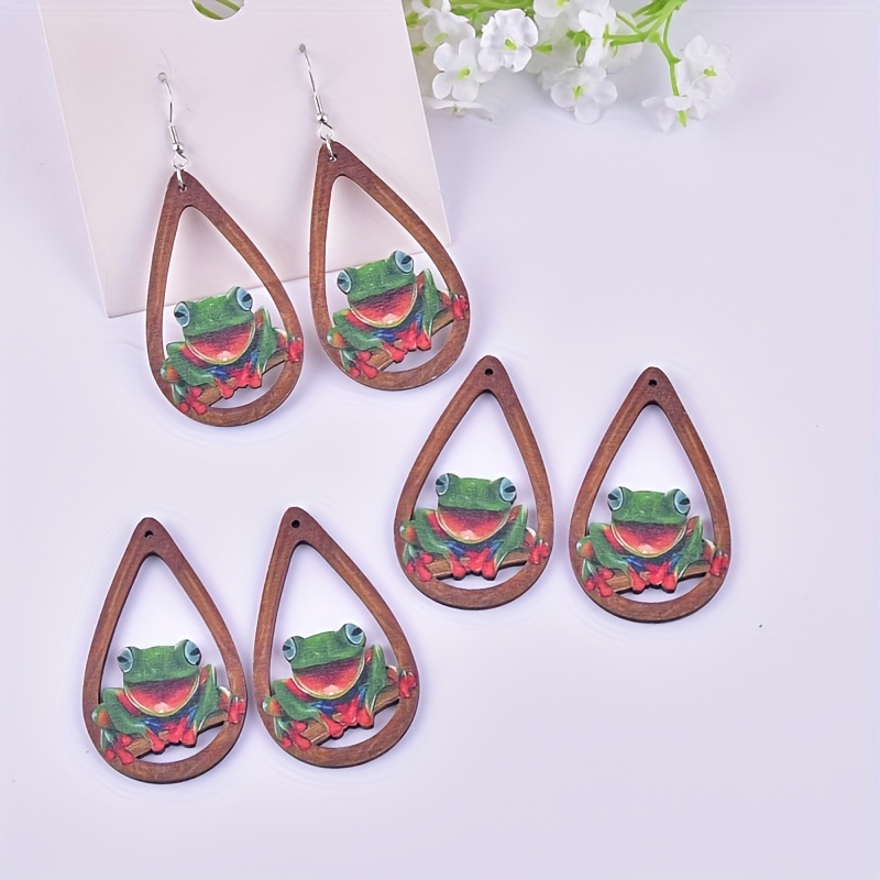 Water Drop Cartoon Frog Wooden Pendant Hollow Anime Frog Wooden Charms Bulk  For Diy Pendant Earrings Necklace Jewelry Accessories - Temu