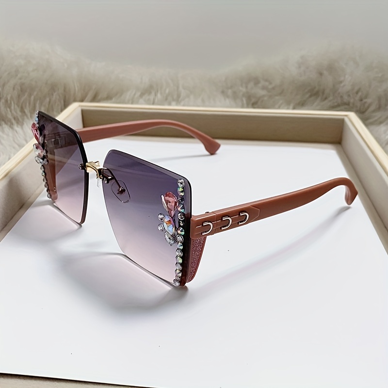 Oversized Rhinestone Sunglasses Gradient Sun Shades UV400