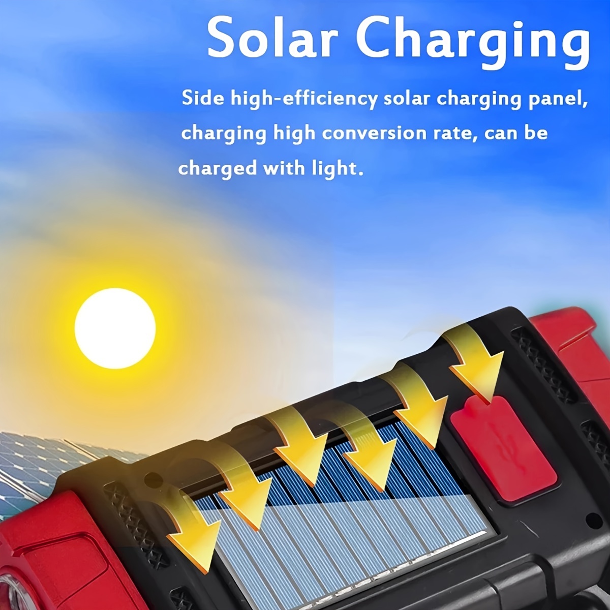 Solar Led+cob Light With Handle Usb Charging Waterproof For - Temu