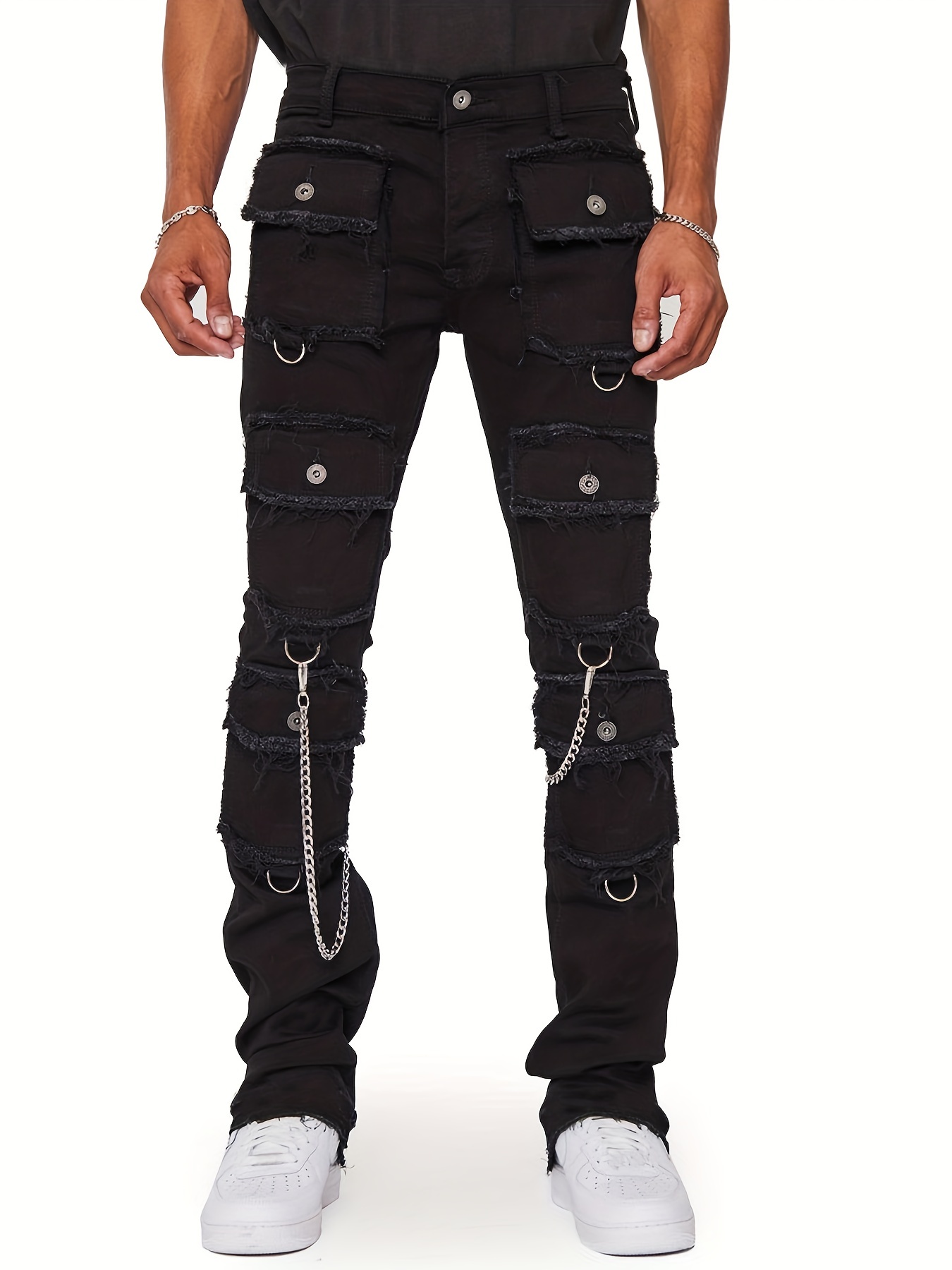 Skinny Jeans with Chain - Black - Men