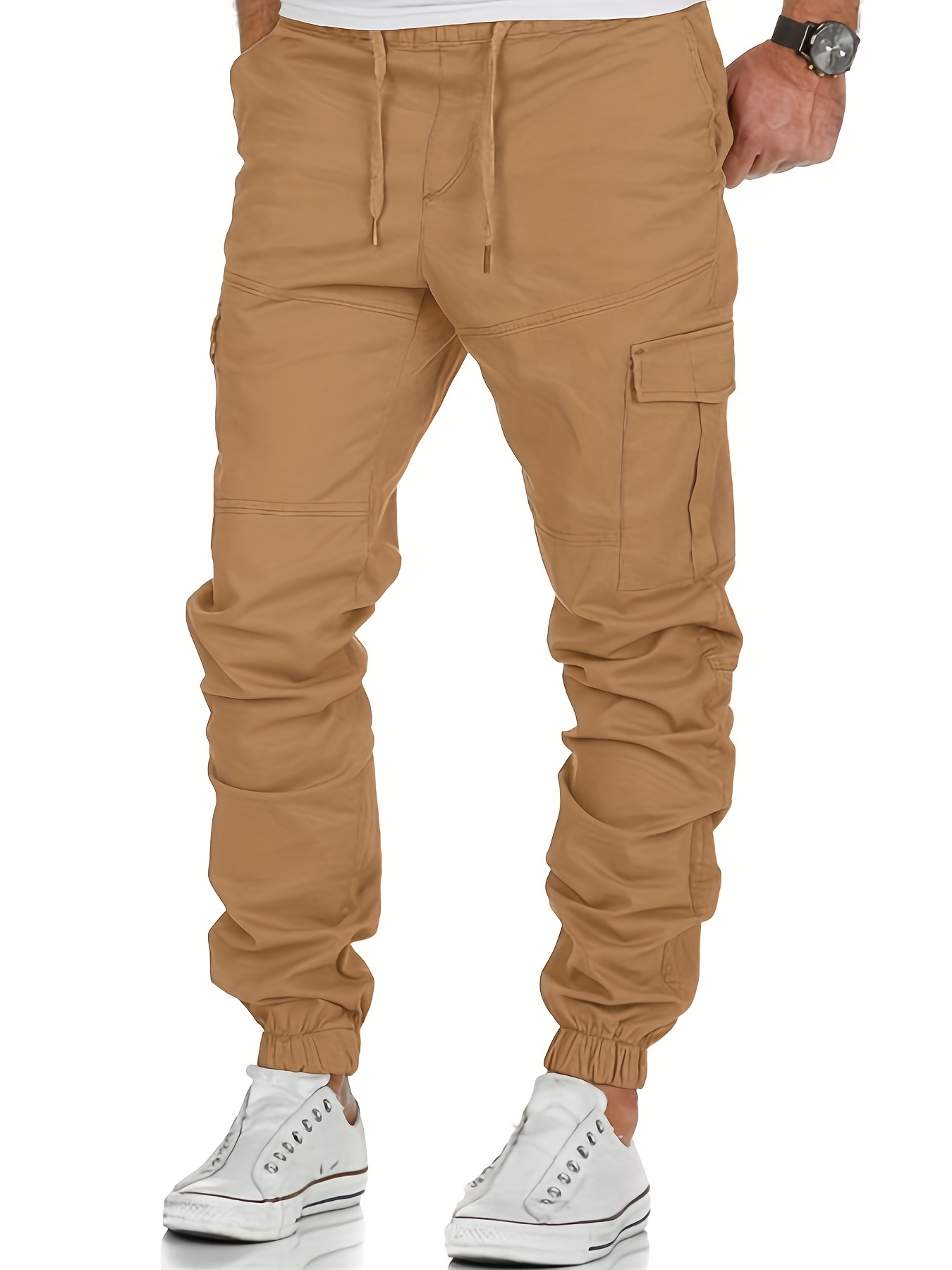 Pantalones Cargo Bolsillo Solapa Cordón Hombre Pantalones - Temu