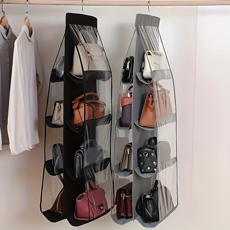Hanging Handbag Organizer for Closet, Clear Hanging Purse Organizer Storage  for Purses and Handbags with 10 Pocket for Bedroom(Dark Grey)