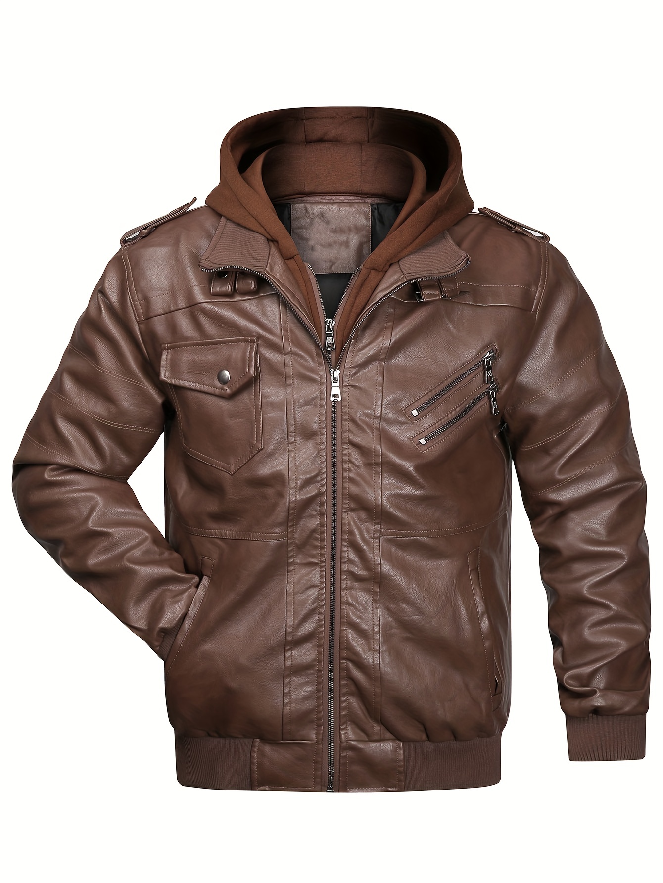 Mens Faux Leather Jacket Slim Fit Zipper Motor Business Lapel Casual Party  Coat