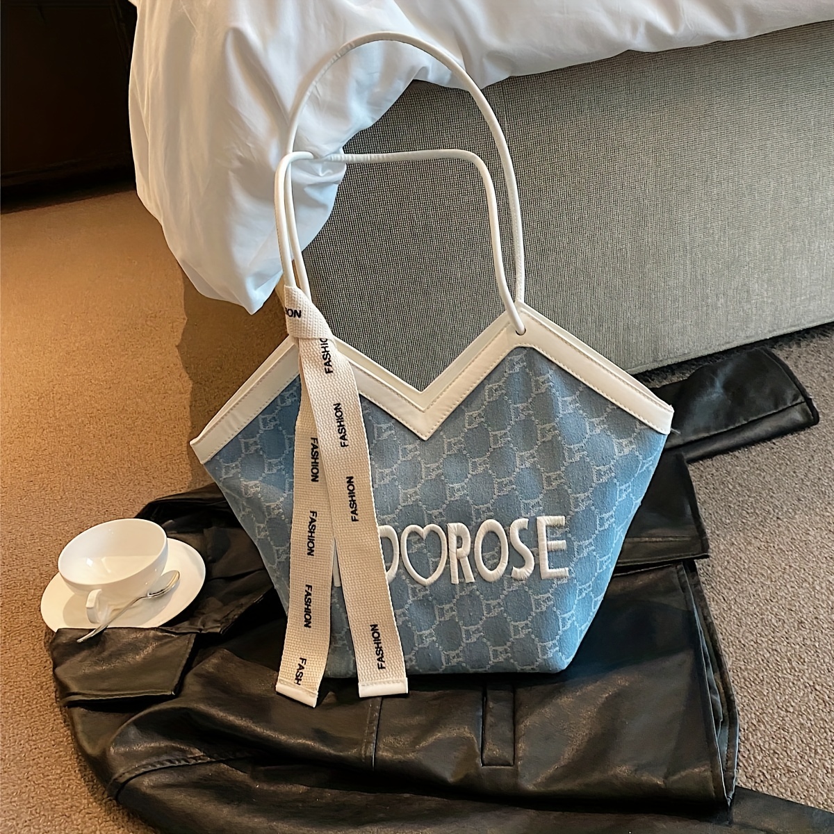 Letter Embroidered Shoulder Bag