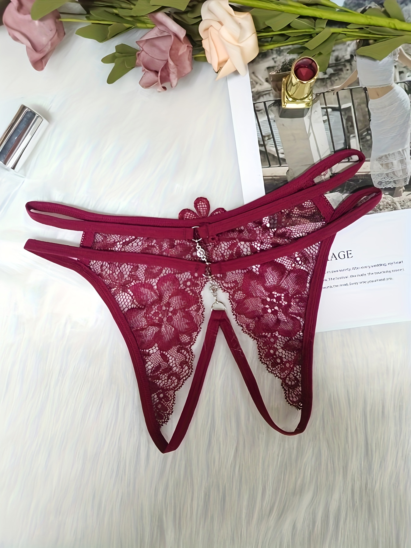 Women Sexy Opening Crotch Panties Lace Hollow Out Open Crotchless Thongs  Female G-String Lace Briefs Underpants Underwear