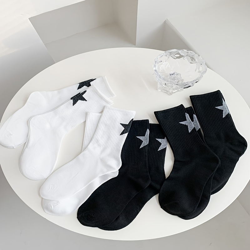 

6 Pairs Of Black And ,, Breathable, Sweat-absorbent And Anti-pilling Women's Mid-tube Socks