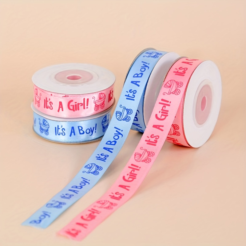 A Boy Girl Printed Ribbon Blue Baby Shower Satin Ribbon - Temu