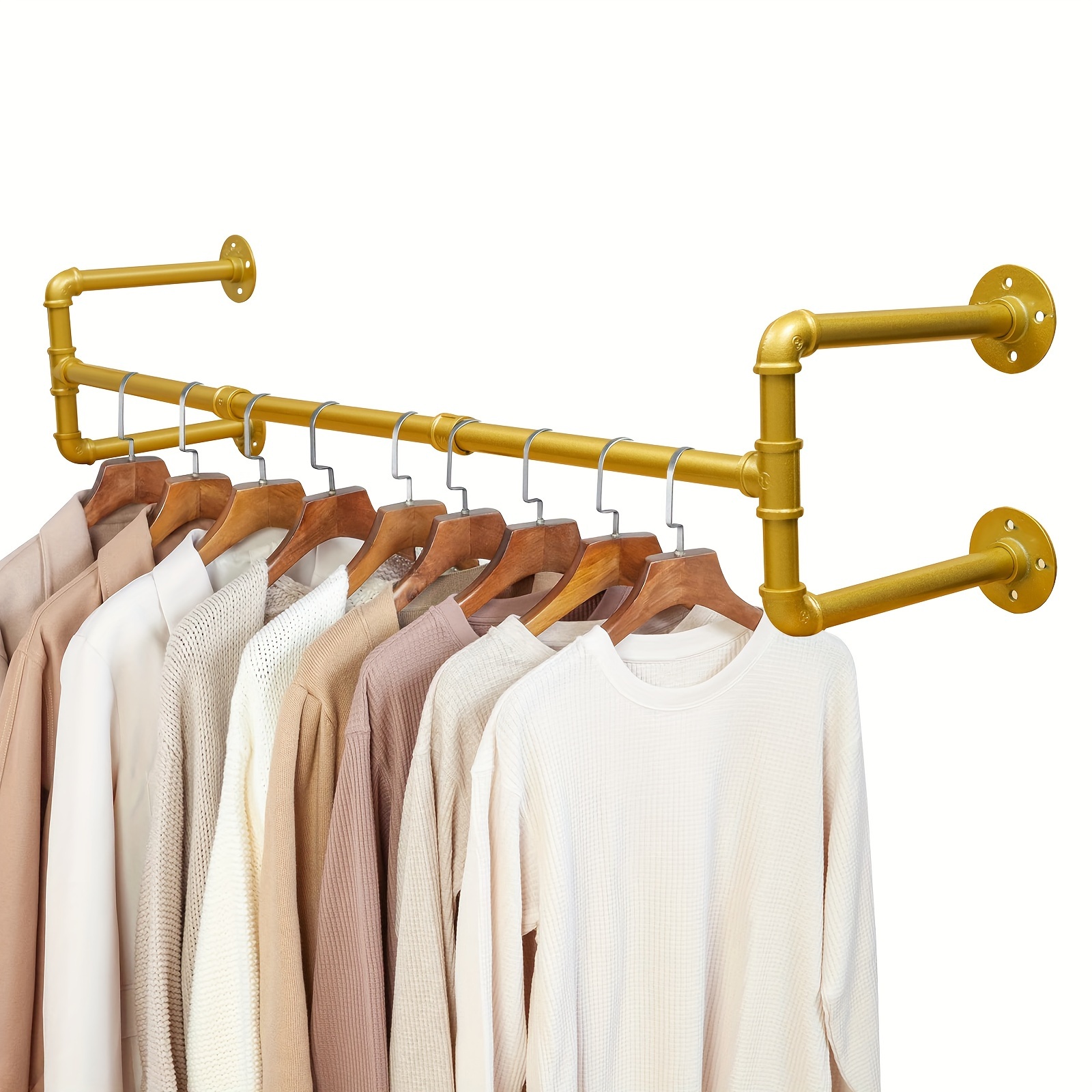 Heavy Duty Clothes Rack Wall Mounted Hanging Garment Rack Gold