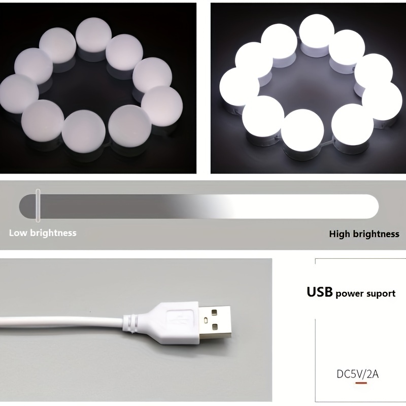 Ampoules LED pour miroir de maquillage, câble USB, lumières pour