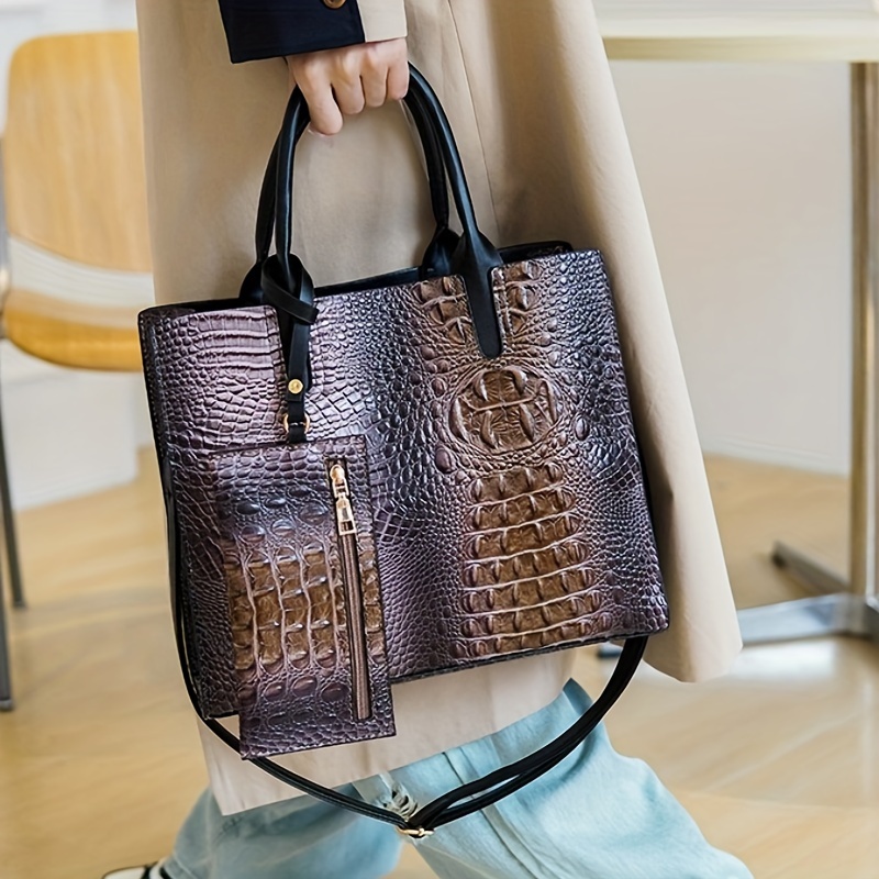 Crocodile Print Tote Bag, Luxury Crossbody Bag, Women's Elegant