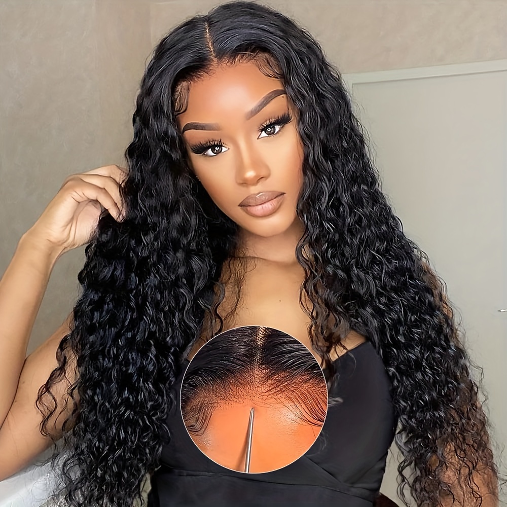 Curly Water Wave Lace Front Human Hair Wig Women Pre plucked - Temu