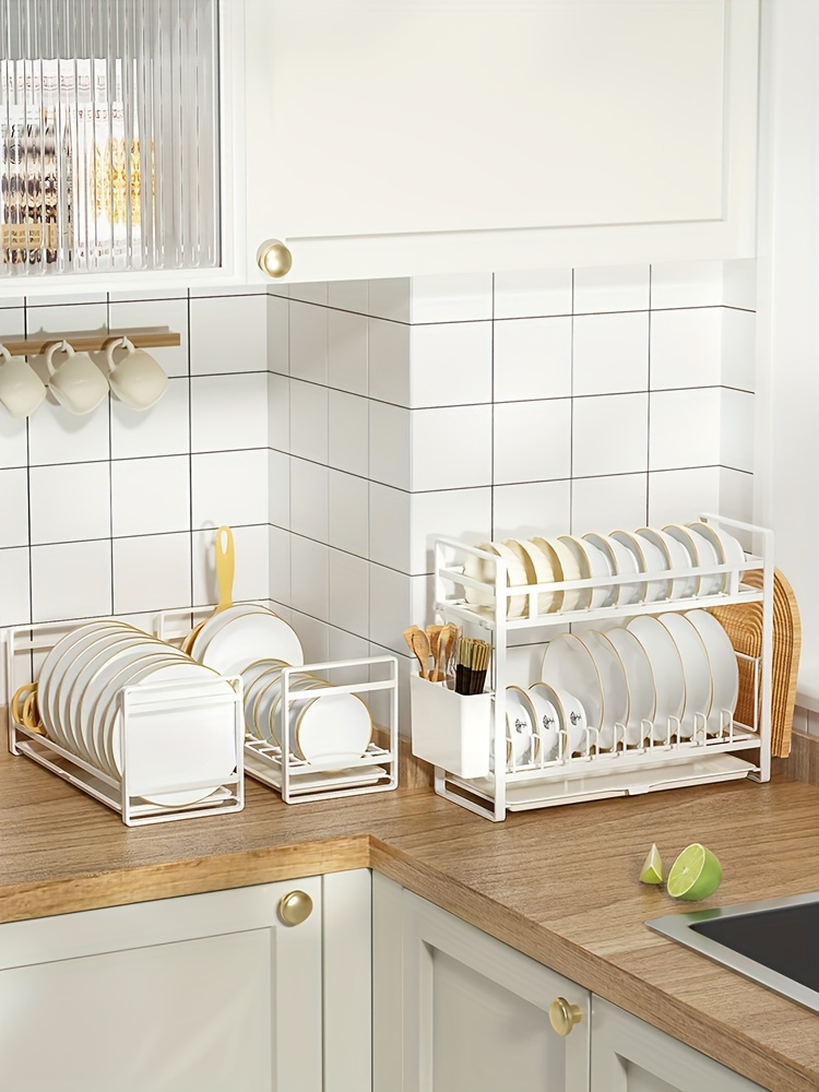 1pc White Narrow Dish Rack Organizer