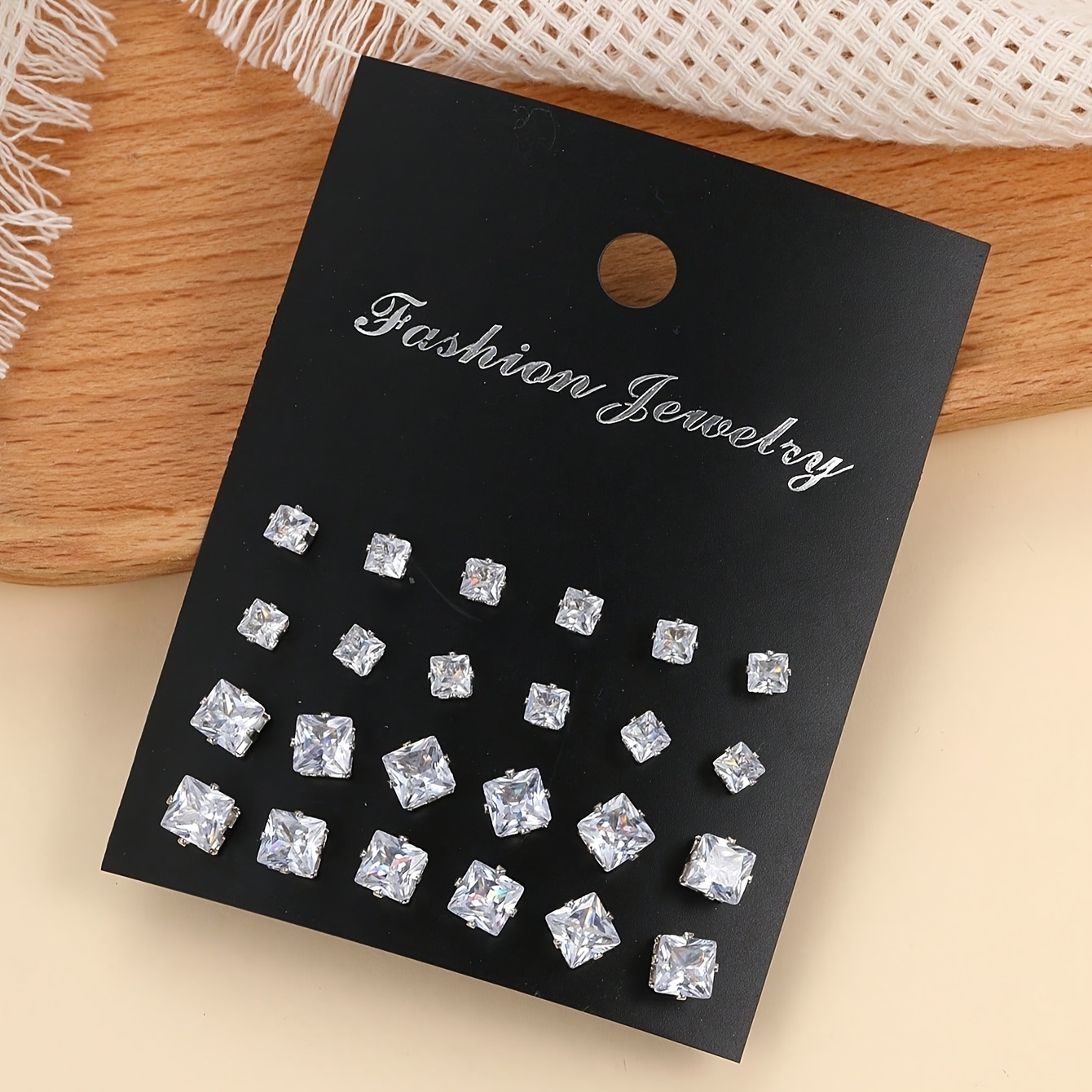 Image of 12 Pairs Of Cube Stud Earrings Set, Elegant Minimalist Style Jewelry, Exquisite Gift For Women And Girls, Set With Synthetic Synthetic Cubic Zirconiaia