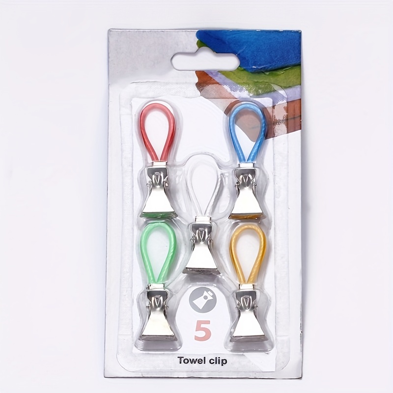 Fentar 6pcs Towel Clips, Metal Tea Towel Hooks with Woven Cotton, Sturdy Hanging Clips Tea