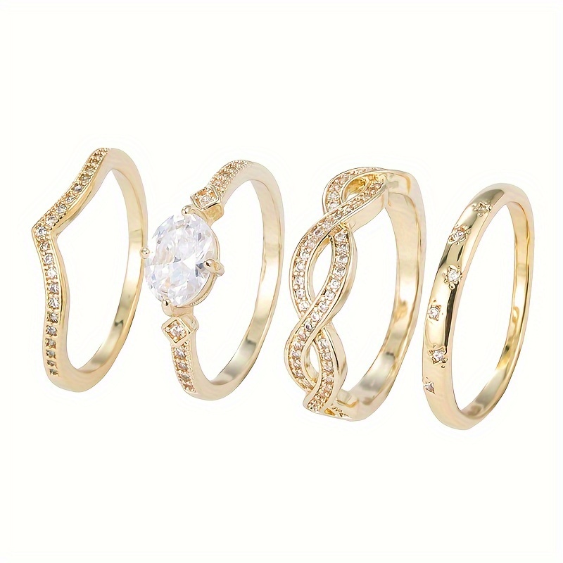 Elegant Stacking Rings Inlaid Shining Zirconia Trendy - Temu United Kingdom