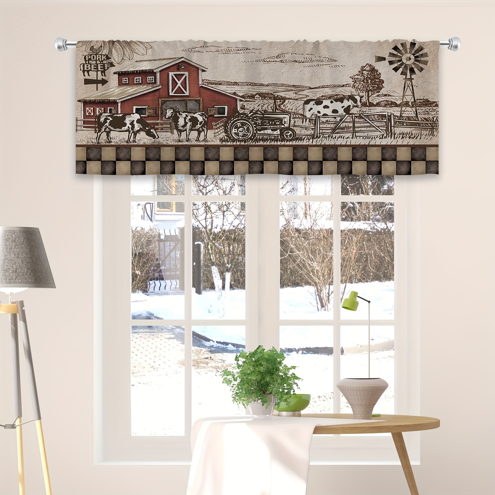 2 Panels Farmhouse Cow Kitchen Curtains Tiers Rod Pocket Short Small  Sunflower Farm Animal Cattle Rustic Black White Buffalo Plaid Cafe Curtain  Living Room Bedroom Window Treatment Home Decor - Temu