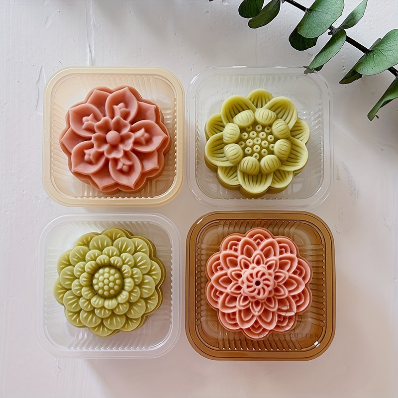 set   cake mold including 1pc mold and 4pcs stamps flower shaped moon cake maker plastic diy hand press cookie stamps   autumn festival pastry tools baking tools kitchen gadgets kitchen accessories home kitchen items 1