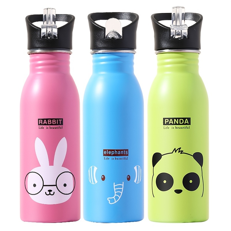 

1pc Stainless Steel Water Bottles, Food-grade Vacuum Insulated, 450ml Sports Drink Bottles With Leak-proof Lid And Cute Animal Designs (rabbit, Elephant, Duck)