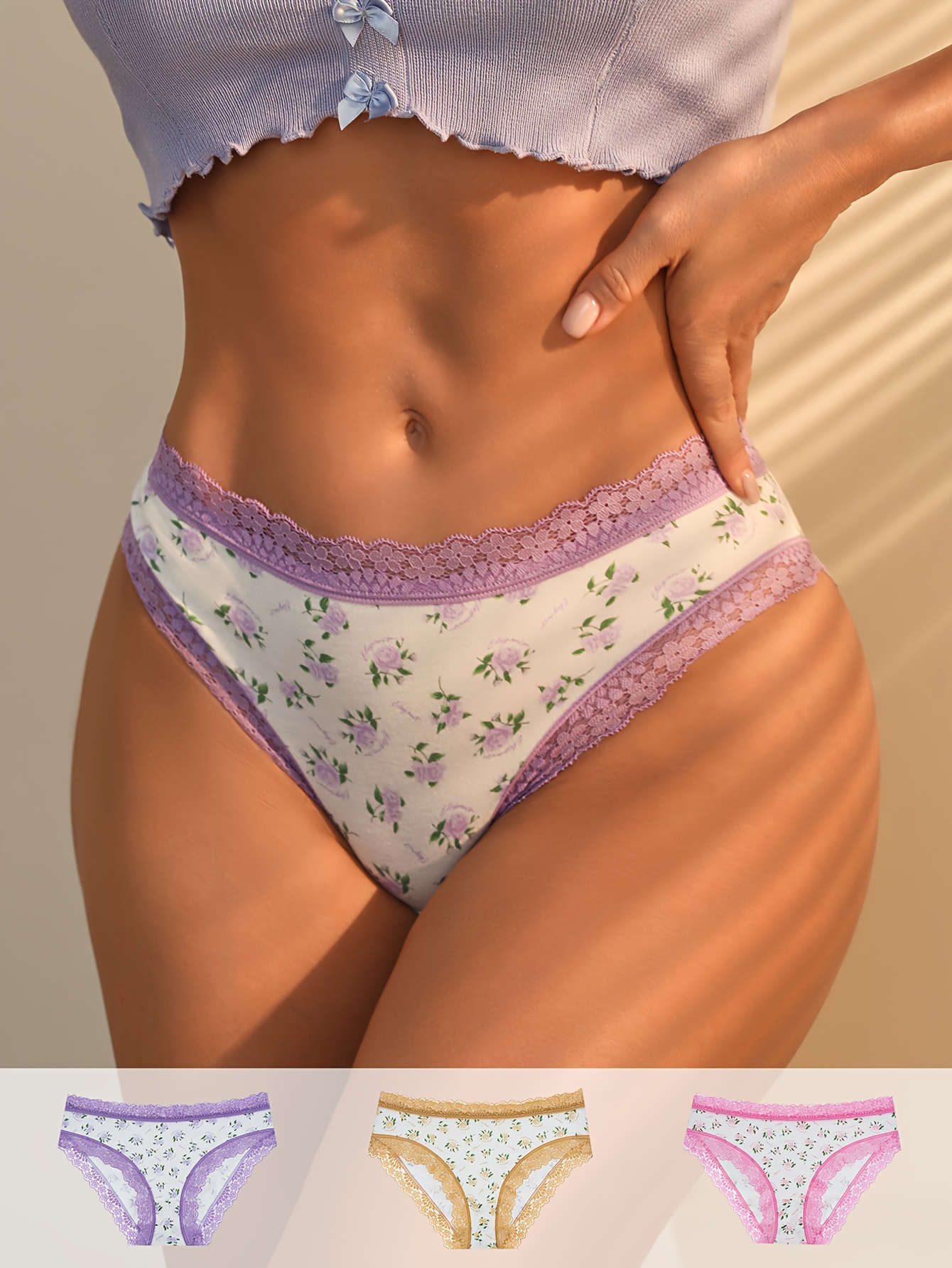 Floral Print Briefs Comfy Breathable Stretchy Intimates - Temu