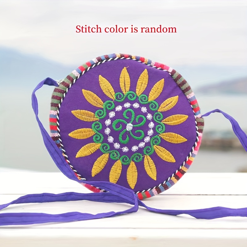 Boho Ethnic Embroidery Bag - Floral Purple
