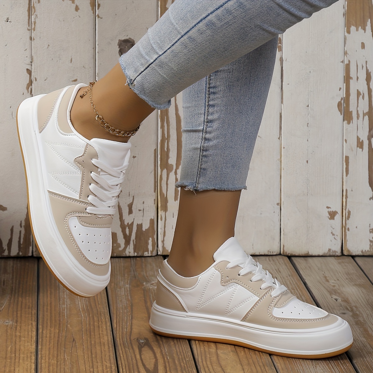 Baskets En Maille Colorblock Pour Femmes, Chaussures De Plein Air Plates À Bout Rond À Lacets, Chaussures De Sport Polyvalentes Et Confortables