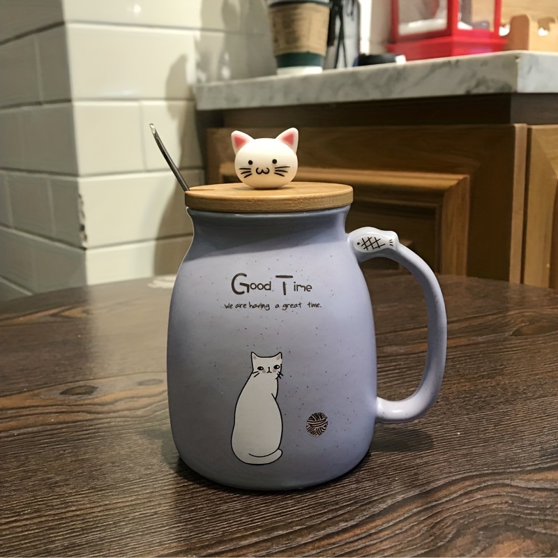 Cat Mug Cat Cup Kawaii Cup Ceramic Coffee Mug with Lid Tea Cup