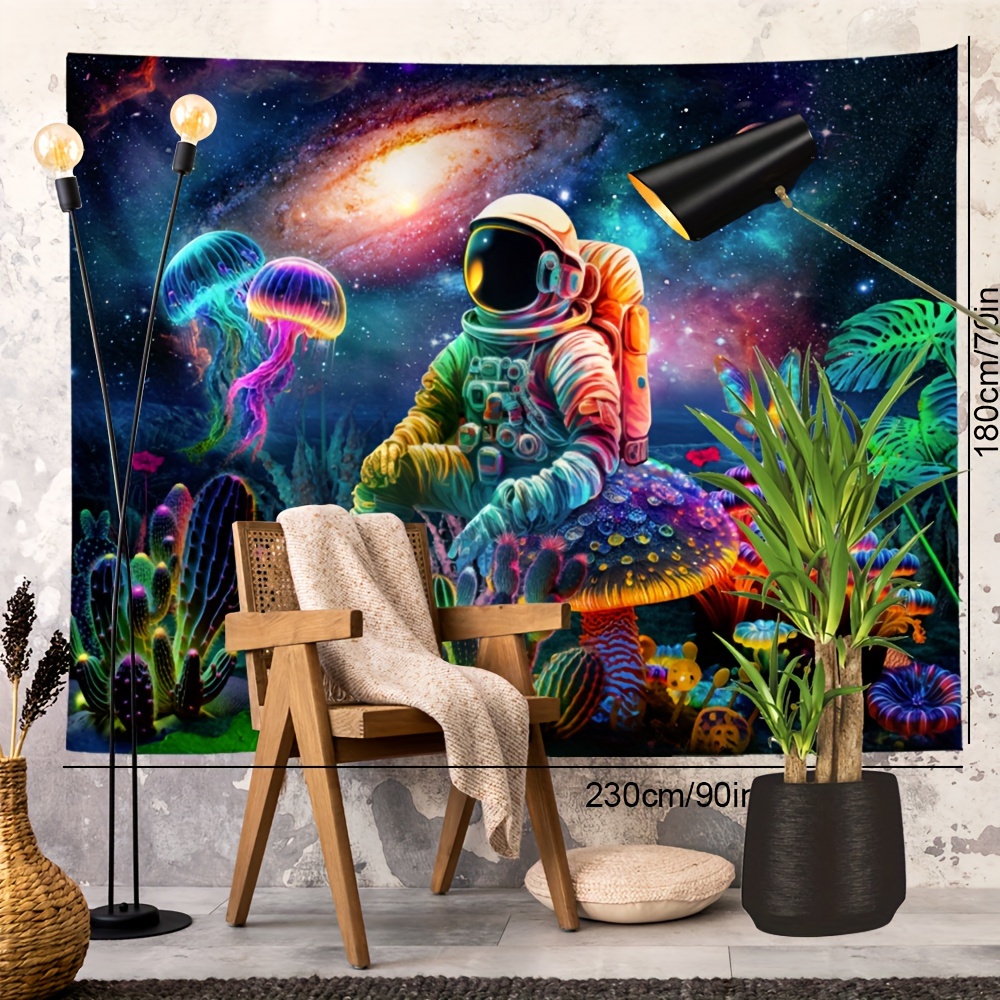 Nordic Star Astronauts Flower Uv Reactive Tapestry Polyester Temu