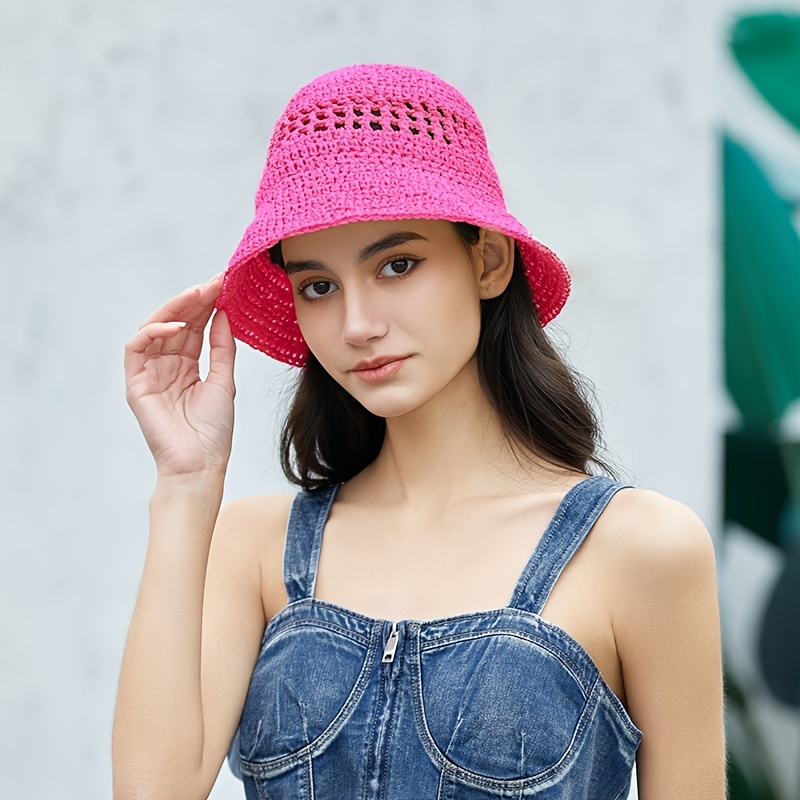 Hollow Crochet Bucket Hat Lightweight Breathable Casual - Temu New Zealand