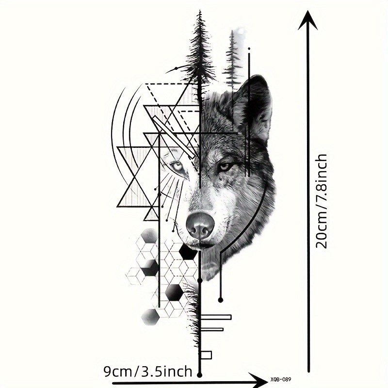 Image of Men's Waterproof Wolf Head Temporary Tattoo Stickers