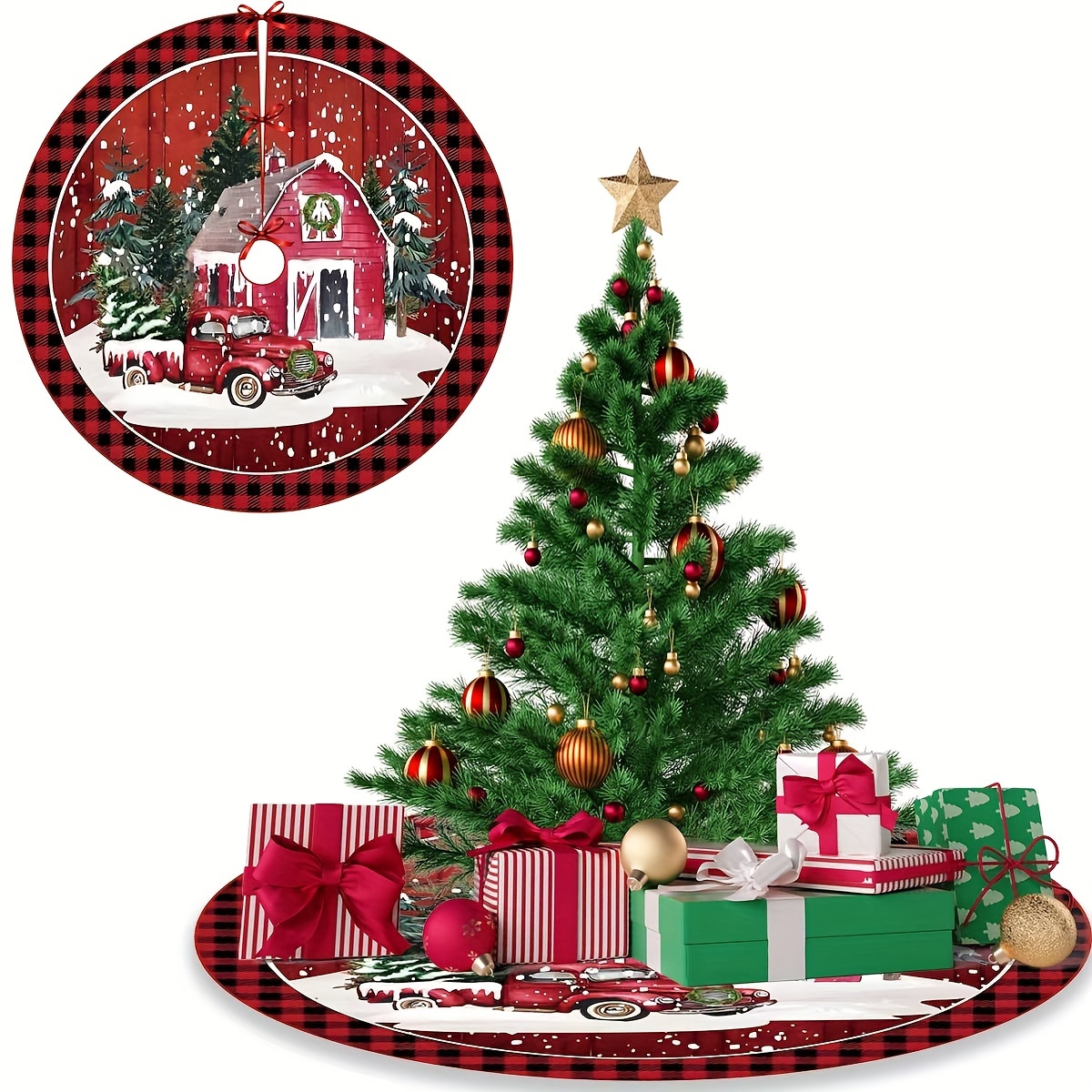  DKJlitter Christmas Tree Skirt, Rainbow Plaid Xmas Tree Skirts  Mat Farmhouse Rustic Xmas Holiday Indoor Party Outdoor Decoration 48 inches  : Home & Kitchen