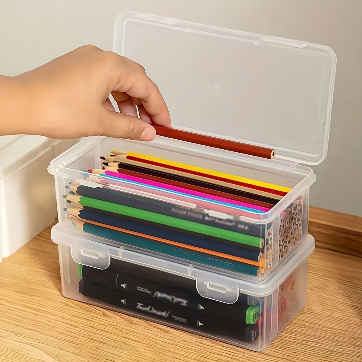 Organize Your Art Supplies With This Transparent Stackable Pencil Case -  Large Capacity For Sketching, Art Brushes & More! - Temu
