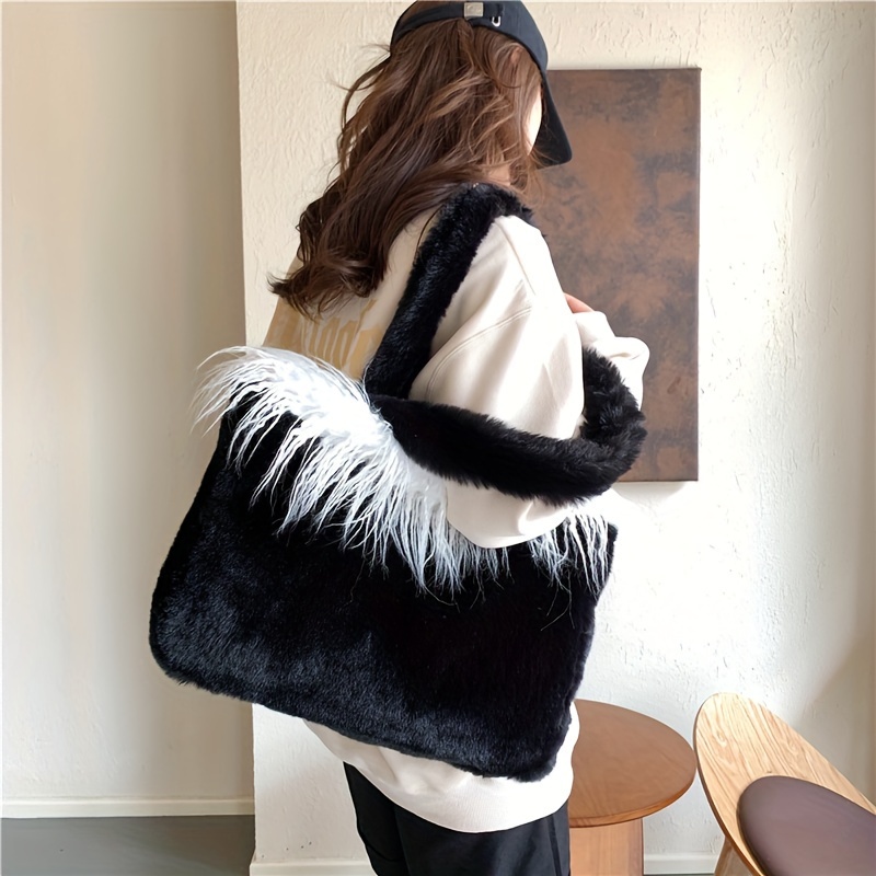 Plush Faux Fur Handbags Women Stylish Fluffy Tote Bags Y2k - Temu Canada