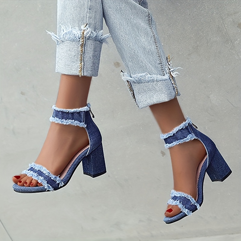 Denim cheap chunky heels