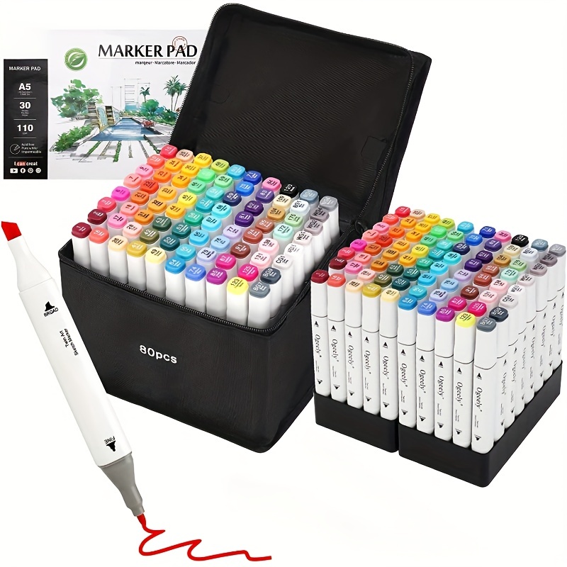Art Marker Set 80 Color Dual Tip Permanent Sketch Markers For Artist Kid  Drawing Christmas, Halloween, Thanksgiving Gift