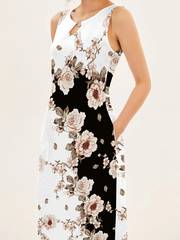 Floral Print Pocket Dress Casual Pocket Waist Summer Swing Long Dresses ...