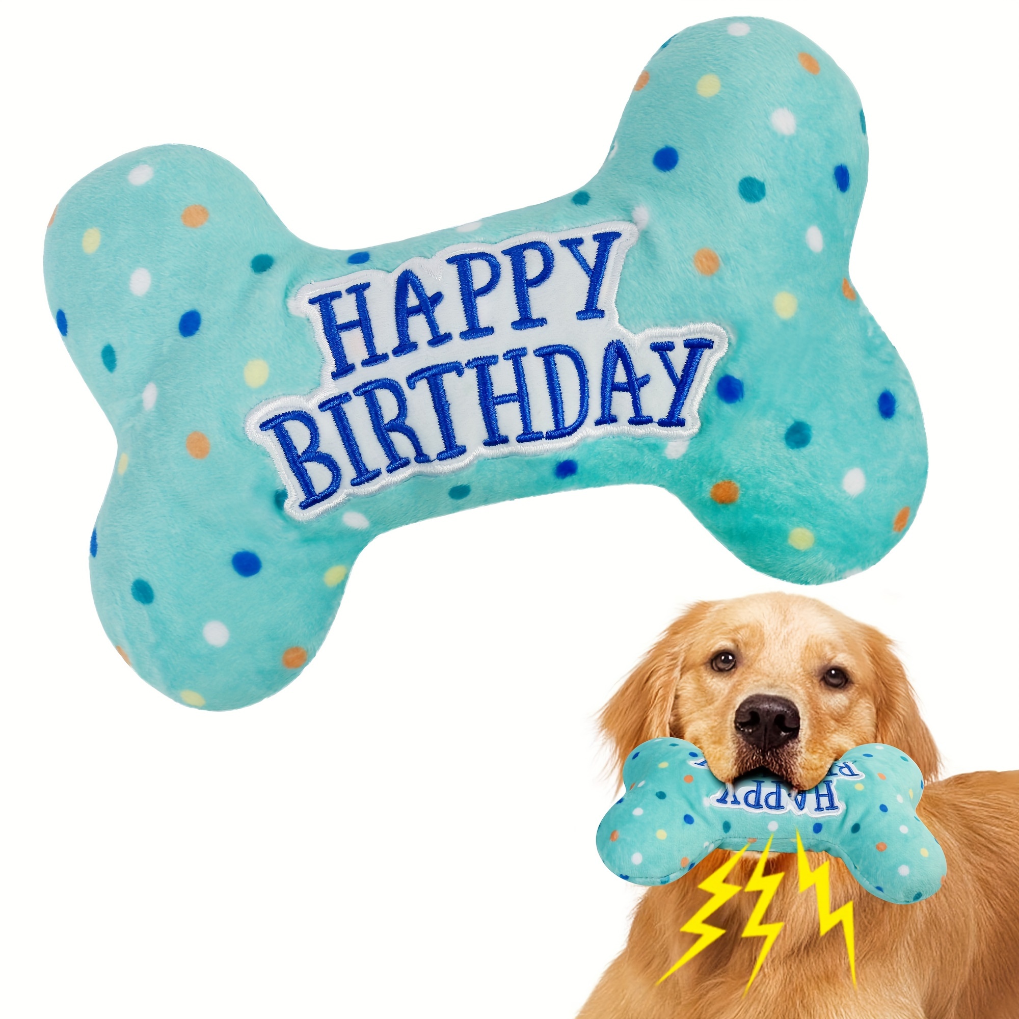 

Plush Squeaky Dog Toy - Bone-shaped Birthday Chew Toy For All Breeds, Soft Fabric Interactive Play & Teething Relief