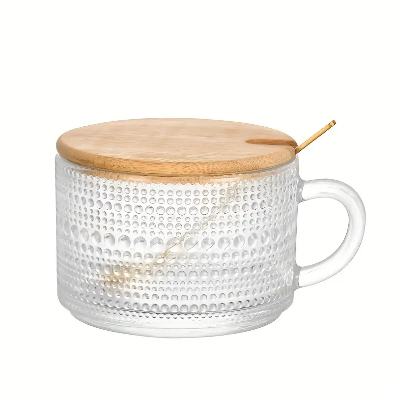 Vintage Glass Coffee Mug With Bamboo Lid Spoon Clear Water - Temu