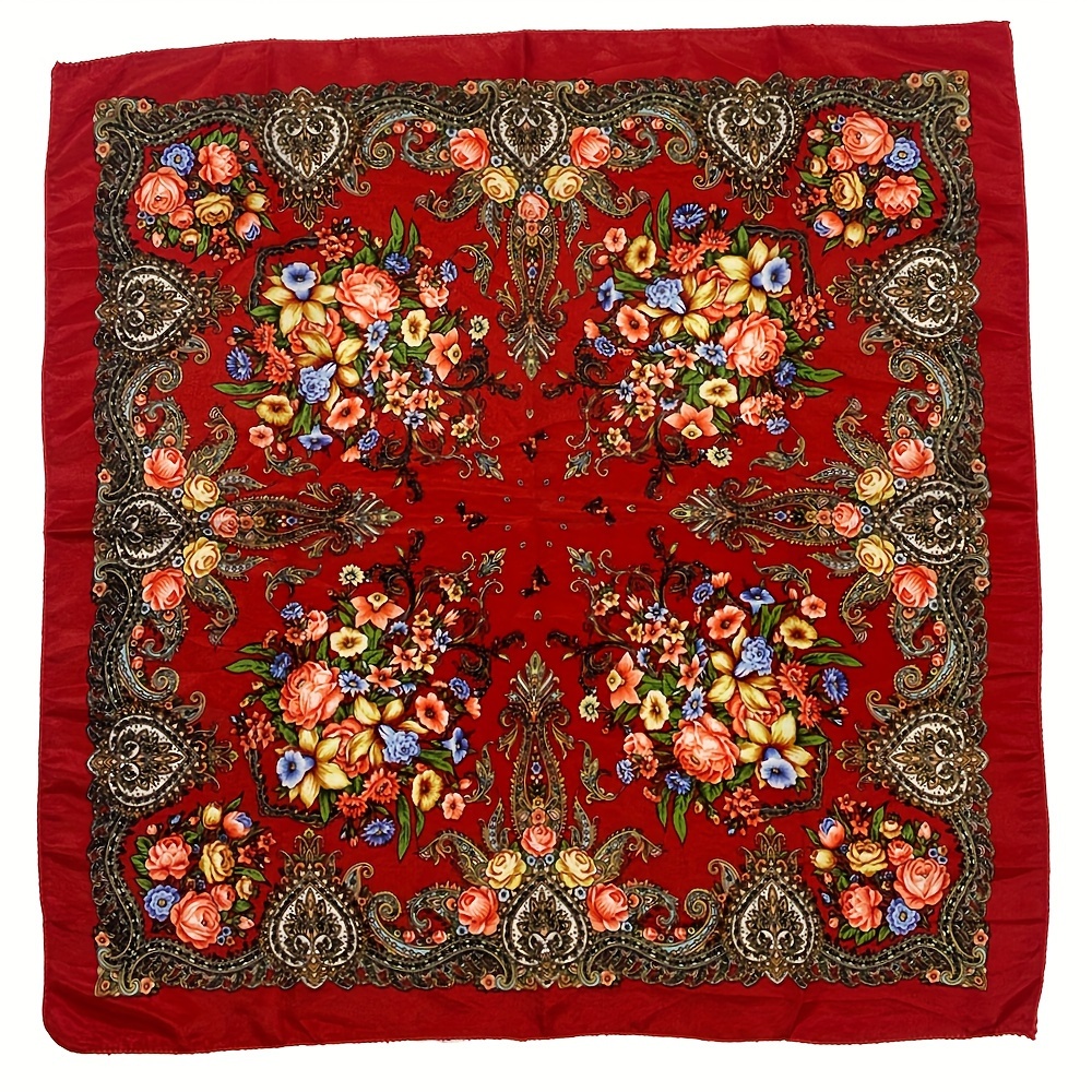 Image of 2025 New Floral Print Ethnic Style Scarf For Women - Fashionable Head Wrap, Hair Covering Warm Neck Scarf