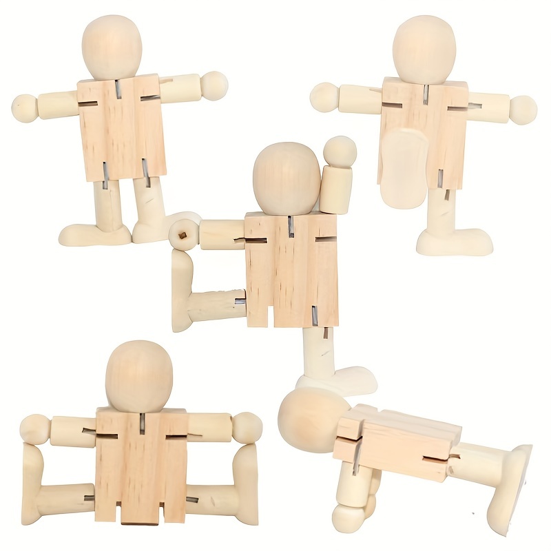 10PCS Toy People Set Unfinished Wood Toys Wooden Craft People Figures  Unfinished Wooden Figures Kit Joint Adjustables Robot Paintable Childrens  Early