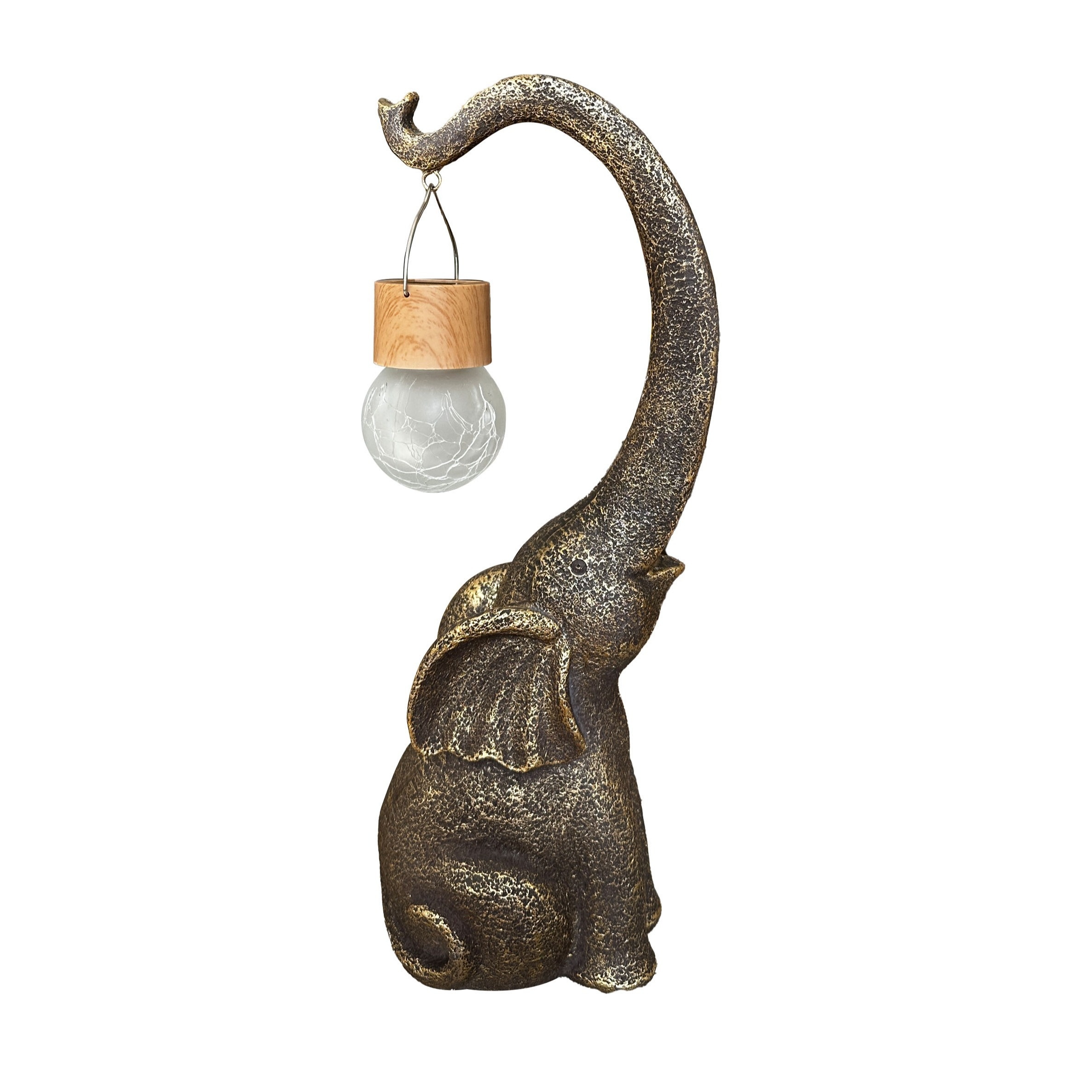 Image of Retro Golden Elephant Hanging Light Resin Solar Lantern, Suitable For Garden, Patio, Lawn, Balcony, Pond, Doorway, For On Holidays